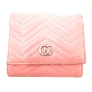 Gucci GG Marmont Bifold Wallet Coin Purse Logo Stitch Pink